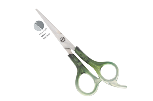 Green handle hair cutting scissors