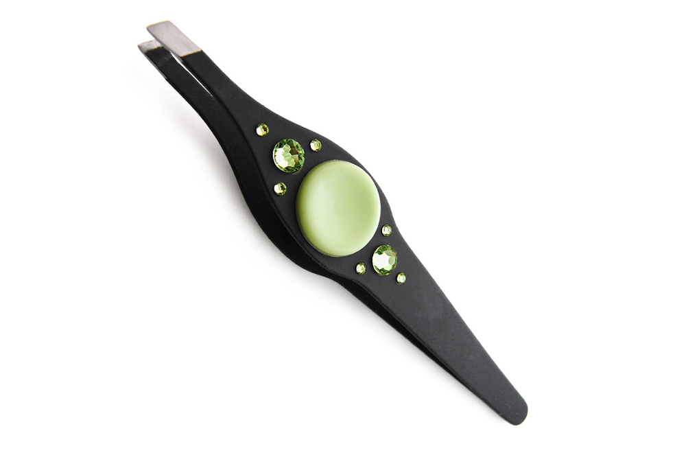 WI-1844 Green Gemstone Accented Eyebrow Tweezers