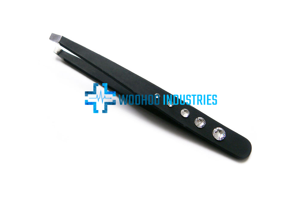 WI-1858 Black Crystal Eyebrow Tweezers